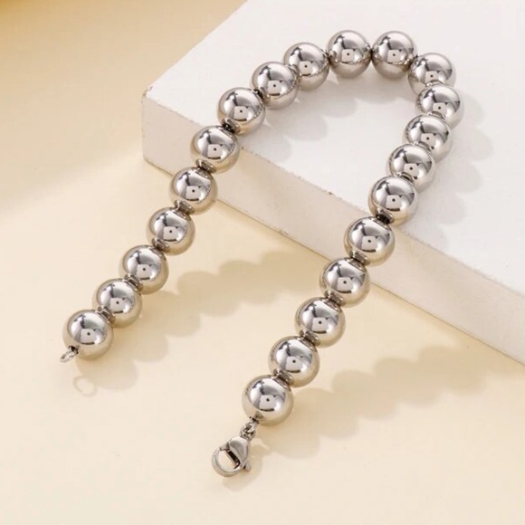 Silver Stainless Steel Rosary Bead Bracelet - Picture 5 of 5